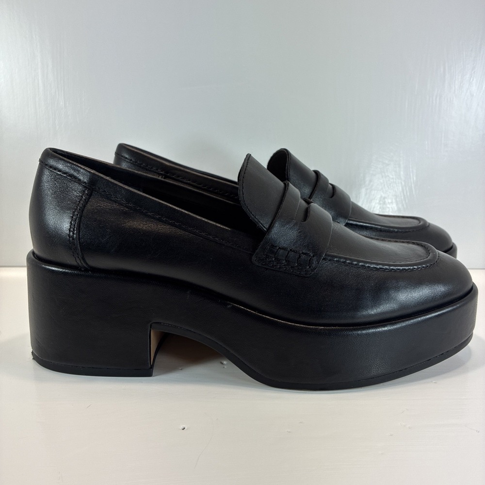Women's 7.5 Shoes Dolce Vita Black Leather Yanni Platform Penny Loafers Mint - Picture 9 of 15